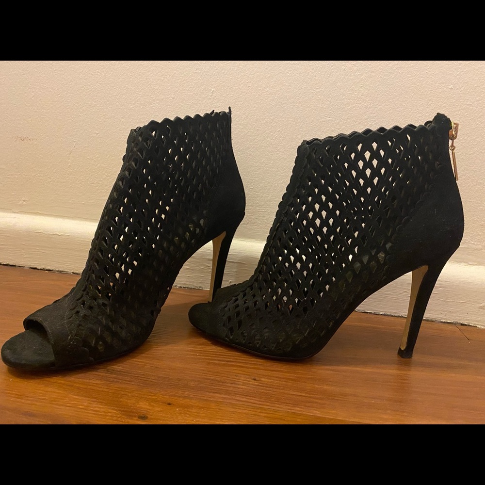 Ivanka Trump black suede open toe heels size 8.5